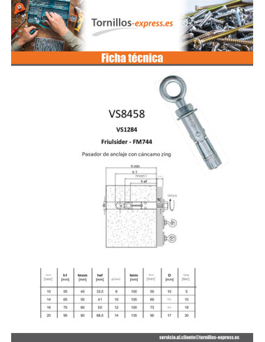 1 x Taco Anclaje con Tornillo de ojo M6 10X40...