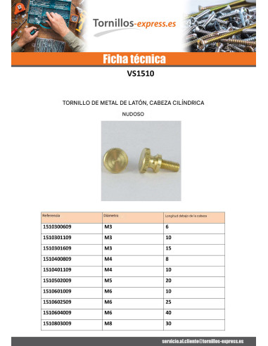 1 x Tornillo metales Latón cabeza cilíndrica...