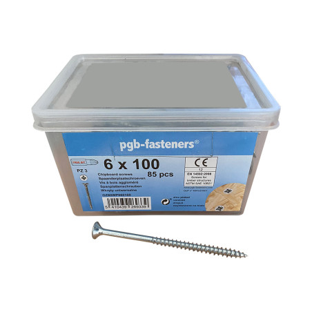 1 x Balde de 85 Tornillo madera aglomerado 6X100 cabeza fresada/testa svasat Pozi PZ4 Acero cincado blanco