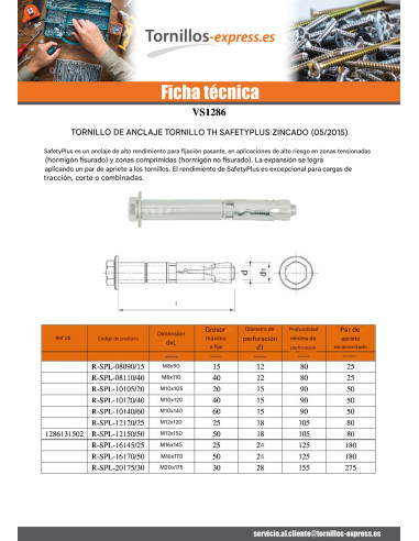 1 x Perno (vendido con tuerca) Anclaje con...