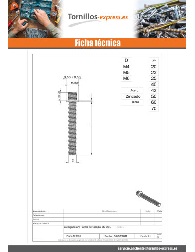 1 x PATAS con Tornillo metales Acero cincado...