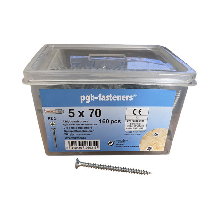 1 x Balde de 160 Tornillo madera aglomerado 5X70 cabeza fresada/testa svasat Pozi PZ4 Acero cincado blanco