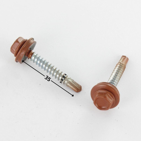 1 x Tornillo autoperforante cabeza hexagonal 4.8X35 Arandela de estanqueidad con junta de neopreno epdm Acero cincado