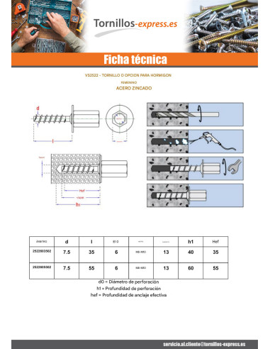 1 x Tornillo hormigón Hembra Acero cincado...