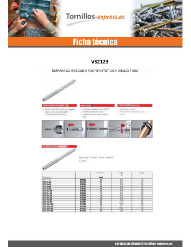 1 x Anclaje extremo roscado Fischer STST TORX...