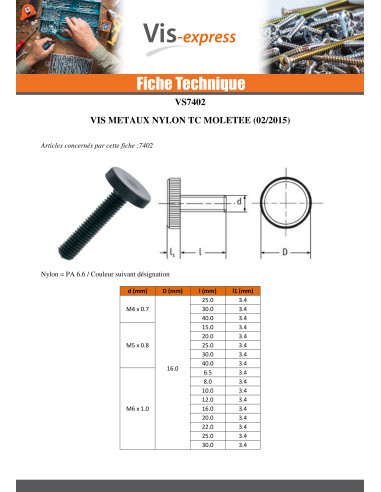 1 x Tornillo metales nylon nero cabeza...