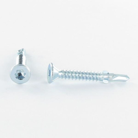 1 x Tornillo autoperforante cabeza fresada/testa svasat TORX T30 5.5X45 dentada y aletas Acero cincado blanco