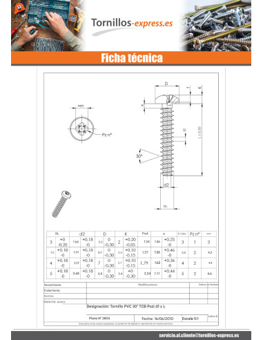 1 x Tornillo pvc cabeza cilíndrica abombada...