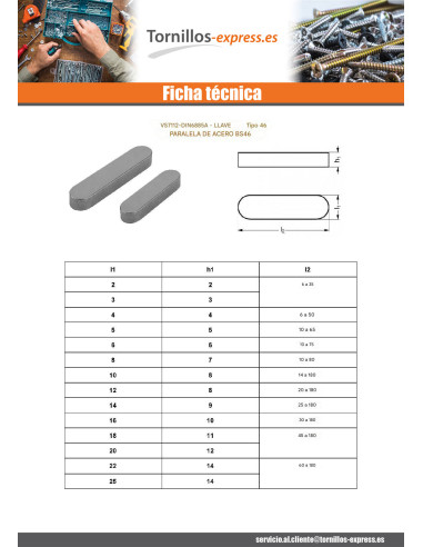 1 x Chaveta paralela Acero bruto 18X11 longitud 90