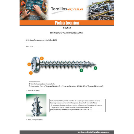 1 x Tornillo Spax cabeza redonda Pozi PZ4 5X80 WIROX