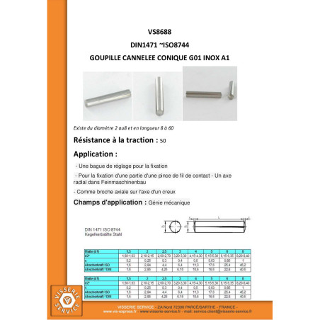 1 x Pasador cónico PODER Inoxidable A1 G01 6X20