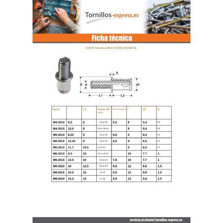 1 x Espárrago Remachable CEGADOR M8X20 EPP1.0-3 Acero bruto