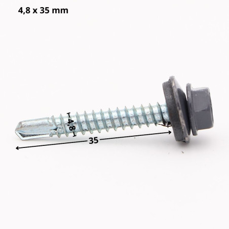 1 x Tornillo autoperforante cabeza hexagonal 4.8X35 Arandela de estanqueidad con junta de neopreno epdm Acero cincado