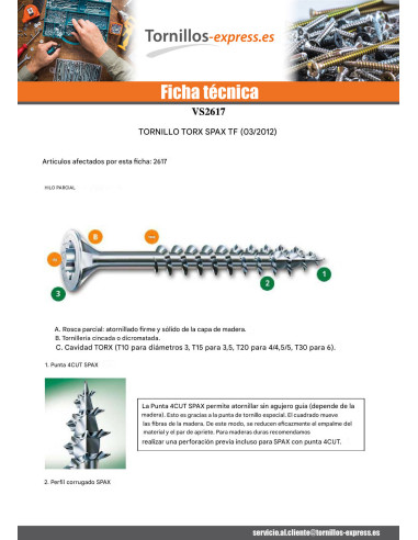 1 x Tornillo Spax cabeza fresada/testa svasat...