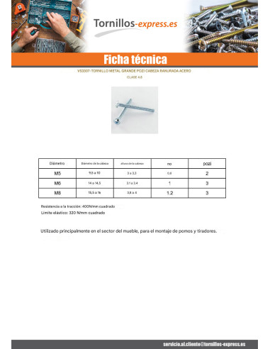 1 x Tornillo metales cabeza abombada Ancha Pozi...