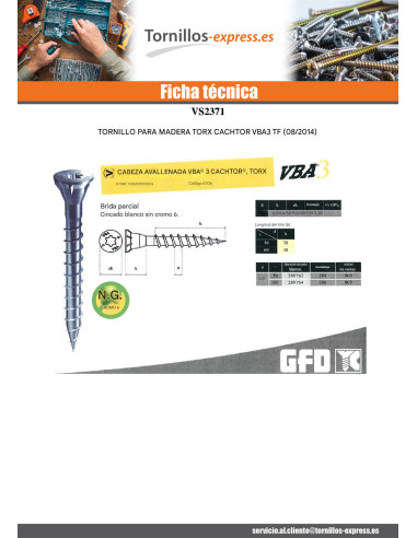 1 x Tornillo madera aglomerado VBA3 CACHTOR...