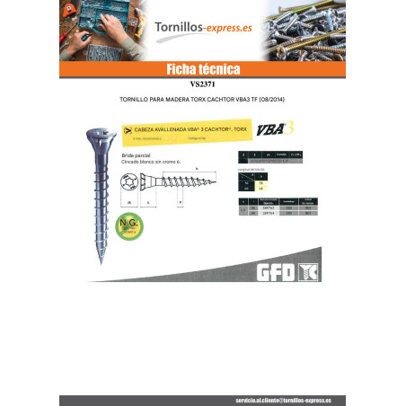 1 x Tornillo madera aglomerado VBA3 CACHTOR 6X38 Acero cincado blanco