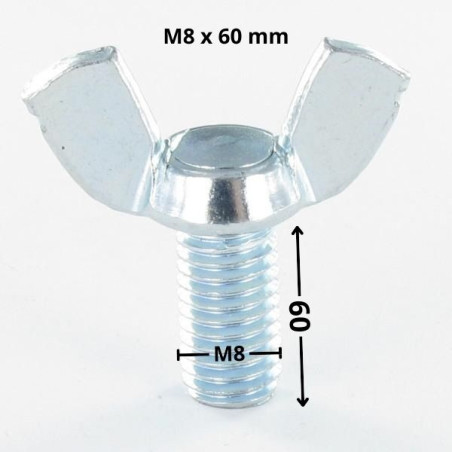 1 x Tornillo mariposa M8X60 forma americana Acero cincado blanco