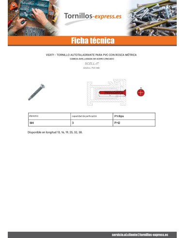 1 x Tornillo autoperforante PVC metales cabeza...
