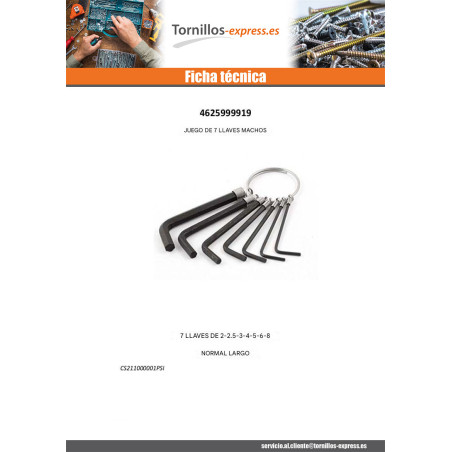 1 x JUEGO de 7 LLAVES HOMBRES hexagonal hueco 2 2.5 3 4 5 6 8