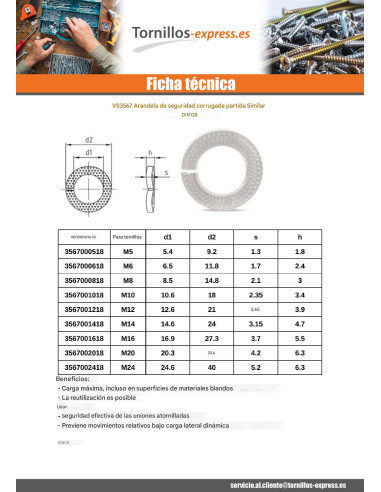 1 x Arandela SEGURIDAD ONDULADO ranura...