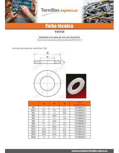 1 x Arandela plano natural nylon M12X27X2.5 M
