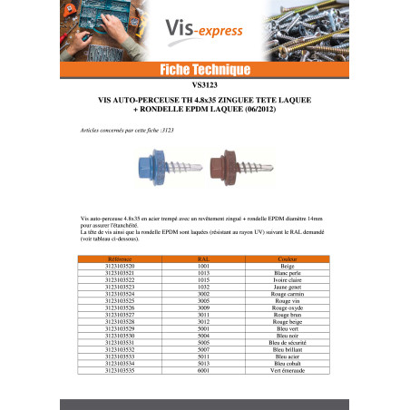 1 x Tornillo autoperforante cabeza hexagonal 4.8X35 Arandela de estanqueidad con junta de neopreno epdm Acero cincado