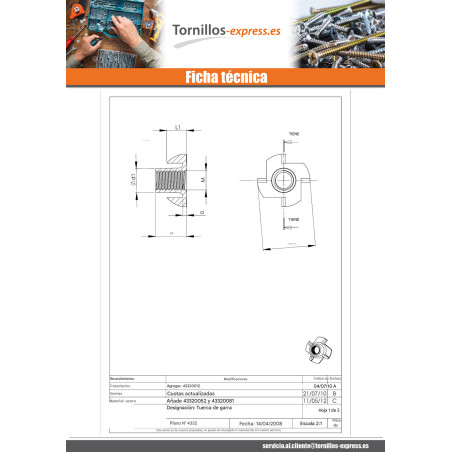 1 x Tuerca con pinchos M6 alto 12 Acero cincado blanco