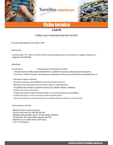 1 x Tuerca Jaula redondo M4 grosor chapa 0,7...
