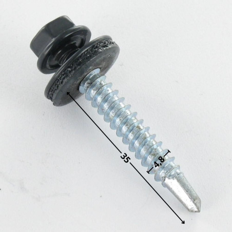 1 x Tornillo autoperforante cabeza hexagonal 4.8X35 Arandela de estanqueidad con junta de neopreno epdm Acero cincado
