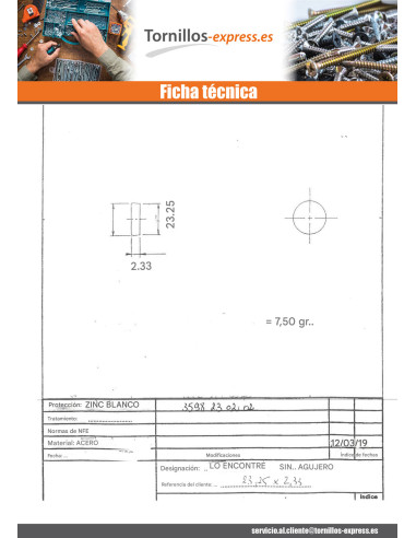 1 x Arandela/disco sin orificio 23,25 x 2,33...