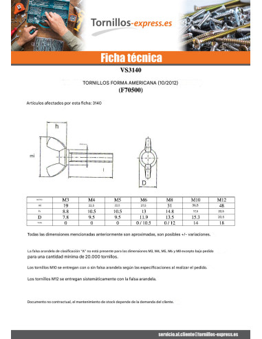 1 x Tornillo mariposa M6X10 forma americana...