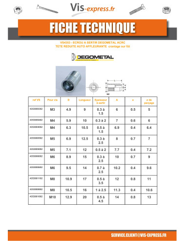 1 x Tuercas Remachables ACRC M8X16 diámetro...