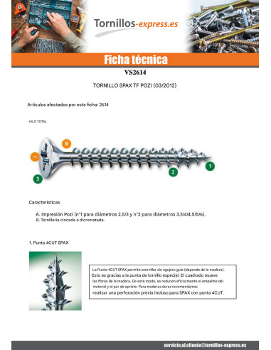 1 x Tornillo Spax cabeza fresada/testa svasat...
