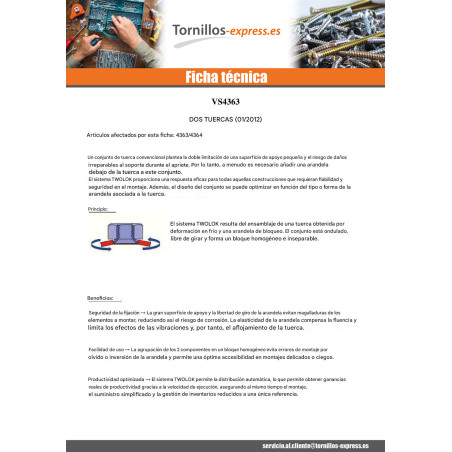 1 x Tuerca Twolok cs (con arandela contacto estriada) M8 Arandela M8X22.25X8.98 Acero cincado blanco