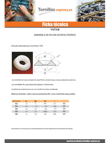 1 x Arandela cónica nylon blanco M5