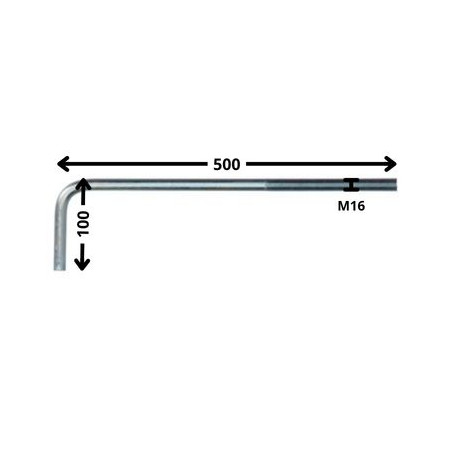 1 x Escarpia metales longitud larga M16X500 roscado en 150 Gancho 100 Acero cincado blanco