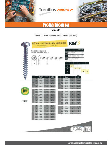 1 x Tornillo madera aglomerado VBA3 cabeza...