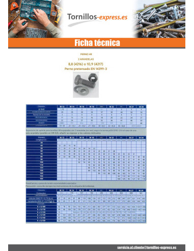 50 x Perno (vendido con tuerca) alta...