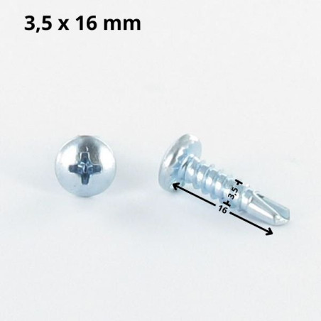 1 x Tornillo autoperforante cabeza cilíndrica abombada phillips 3.5X16 rosca chapa Acero cincado blanco
