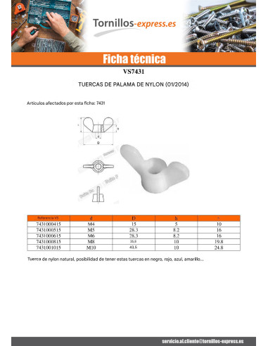 1 x Tuerca mariposa natural nylon M10