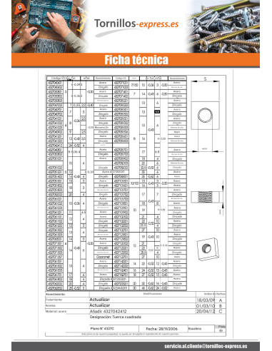 1 x Tuerca cuadrada M8 35X35X6 Acero bruto