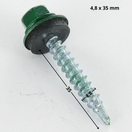 1 x Tornillo autoperforante cabeza hexagonal 4.8X35 Arandela de estanqueidad con junta de neopreno epdm Acero cincado