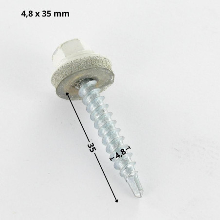 1 x Tornillo autoperforante cabeza hexagonal 4.8X35 Arandela de estanqueidad con junta de neopreno epdm Acero cincado