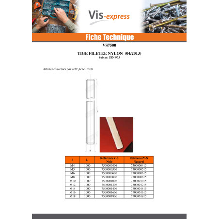 1 x Varilla roscada M5 longitud 1 metro natural nylon