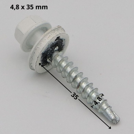 1 x Tornillo autoperforante cabeza hexagonal 4.8X35 Arandela de estanqueidad con junta de neopreno epdm Acero cincado