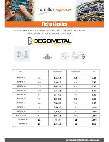 1 x Tuercas Remachables cabeza plana M4X12.5...