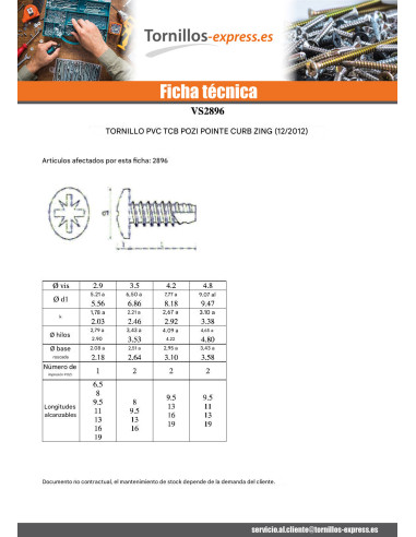 1 x Tornillo pvc cabeza cilíndrica abombada...