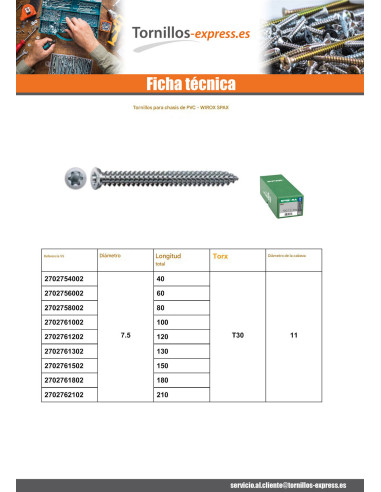 1 x Spax Tornillo para CHASIS PVC 7.5X180 TORX...