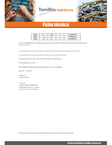 1 x Arandela plano natural nylon M30X60X4 M